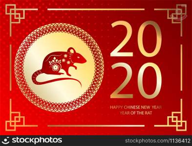 Chinese New Year festive vector card design with rat, zodiac symbol of year 2020