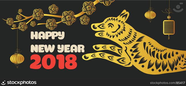 Chinese New Year festive vector card with scroll and chinese calligraphy