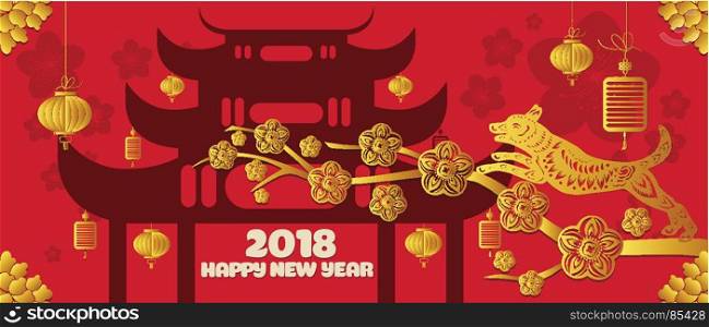 Chinese New Year festive vector card with scroll and chinese calligraphy