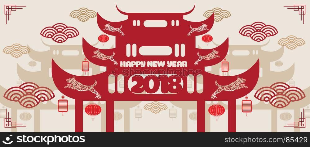 Chinese New Year festive vector card with scroll and chinese calligraphy