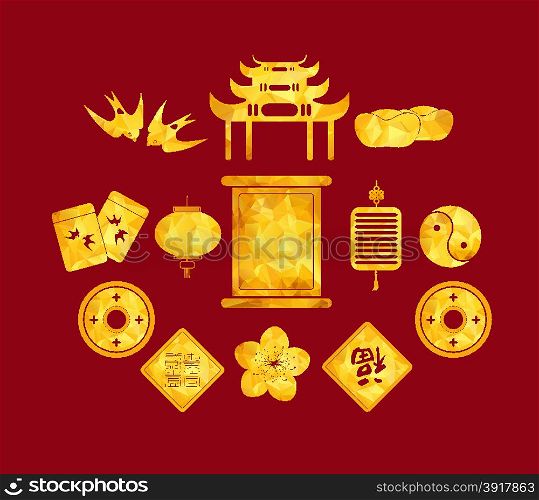 Chinese New Year golden geometrical Icons