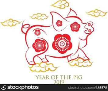 Chinese New Year greeting card. 2019 year of pig in Chinese calendar 