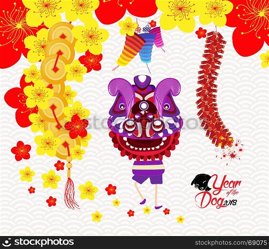 Chinese new year greeting card. Lion Dance