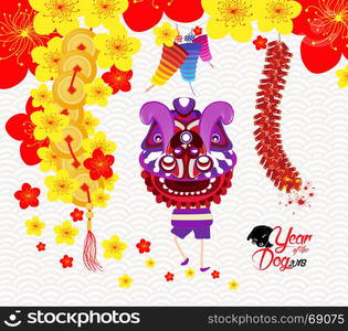 Chinese new year greeting card. Lion Dance