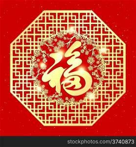 Chinese New Year Greeting Card on Red Background