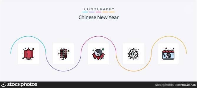 Chinese New Year Line Filled Flat 5 Icon Pack Including mandarin. china. new year. calendar. holiday
