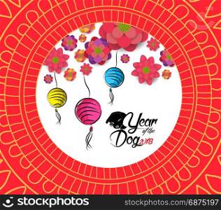 Chinese new year pattern background with lantern. Year of the dog