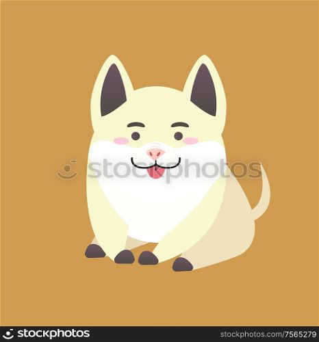 Chinese New Year pig pretends to be dog isolated pet vector. Piggy with short tail waiting it, smile on face of doggy, creature winter celebration symbol. Chinese New Year Pig Pretends to be Dog Isolated