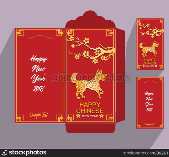 Chinese New Year red envelope flat icon, year of the dog 2018