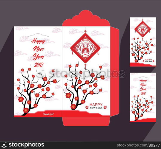 Chinese New Year red envelope flat icon, year of the dog 2018