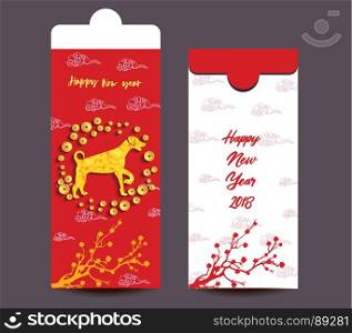 Chinese New Year red envelope flat icon, year of the dog 2018