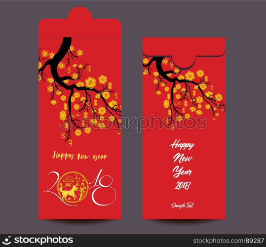 Chinese New Year red envelope flat icon, year of the dog 2018