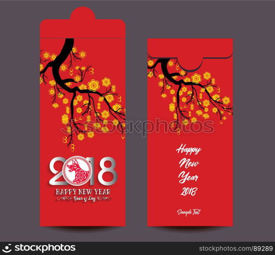 Chinese New Year red envelope flat icon, year of the dog 2018