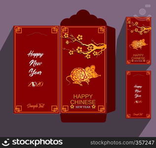 Chinese New Year red envelope flat icon, year of the rat 2020