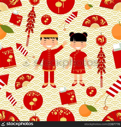 Chinese New Year seamless pattern. Vector illustration.. Chinese New Year seamless pattern.