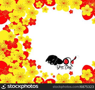 Chinese new year. The year of rooster and cherry blossom. Year of the dog