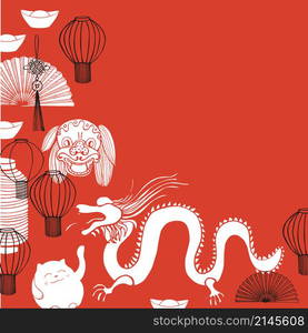 Chinese New Year vector background.Sketch illustration.. Chinese New Year card