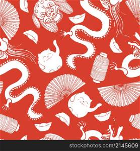 Chinese New Year vector seamless pattern. Sketch illustration.. Chinese New Year pattern