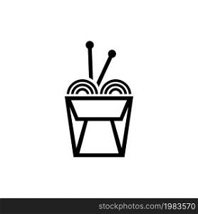 Chinese Noodle in Box, and Sticks. Flat Vector Icon illustration. Simple black symbol on white background. Chinese Noodle in Box, and Sticks sign design template for web and mobile UI element. Chinese Noodle in Box, and Sticks Flat Vector Icon