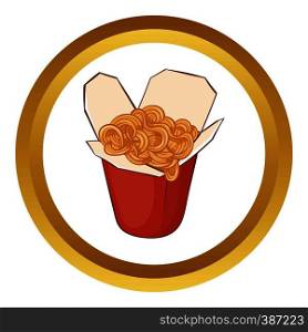 Chinese noodles box vector icon in golden circle, cartoon style isolated on white background. Chinese noodles box vector icon