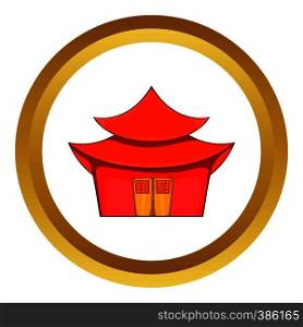Chinese pagoda vector icon in golden circle, cartoon style isolated on white background. Chinese pagoda vector icon