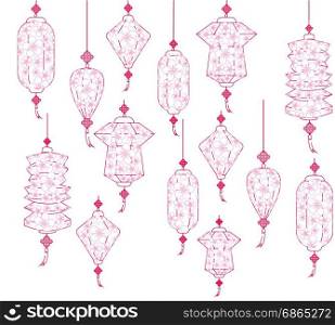 Chinese paper lanterns for mid autumn festival on a white background