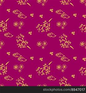 Chinese pattern with gold line art characters, simple hand-drawn Asian elements on rose background