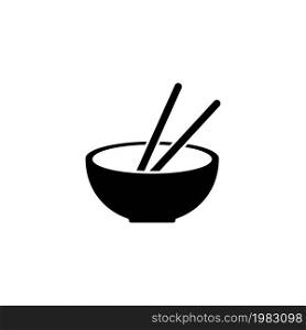 Chinese Plate with Chopsticks, Soup. Flat Vector Icon illustration. Simple black symbol on white background. Chinese Plate with Chopsticks, Soup sign design template for web and mobile UI element. Chinese Plate with Chopsticks, Soup Flat Vector Icon