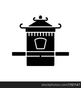 Chinese sedan chair black glyph icon. Traditional wedding ceremony. Ancient vehicle for transportation. Asian culture. Oriental history. Silhouette symbol on white space. Vector isolated illustration. Chinese sedan chair black glyph icon