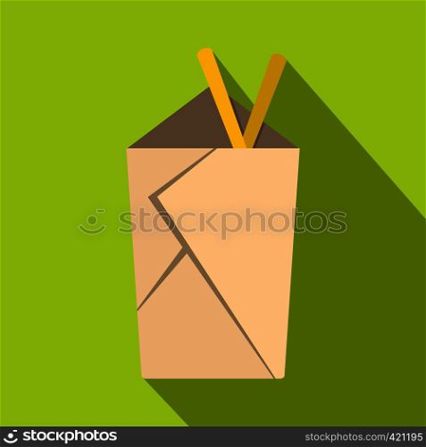 Chinese take out box with chopsticks inside icon. Flat illustration of chinese take out box with chopsticks inside vector icon for web isolated on lime background. Chinese take out box with chopsticks inside icon