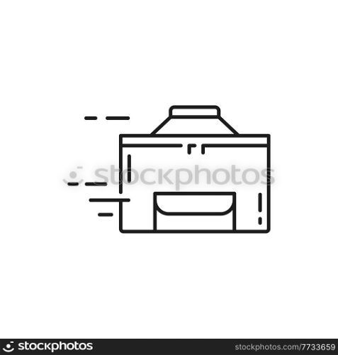 Chinese takeout box with Asian food flat vector apps and websites thin line icon. Vector paper lunch package, fastfood delivery, shipping services fast online order. Grocery and pastry food deliver. Asian food delivery, takeout box line art icon