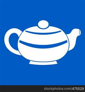 Chinese teapot icon white isolated on blue background vector illustration. Chinese teapot icon white