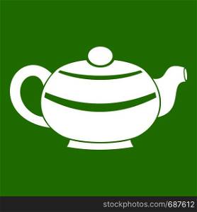 Chinese teapot icon white isolated on green background. Vector illustration. Chinese teapot icon green