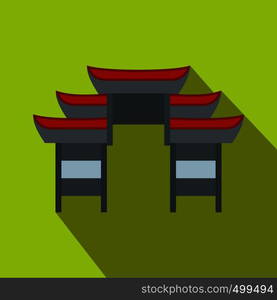 Chinese temple icon in flat style on a green background. Chinese temple icon, flat style