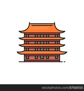 Chinese temple isolated outline icon of The Po lin monastery. Vector China asian architecture building, Buddhism monastery. Big Hut temple house in Hong Kong. The Po lin monastery chinese temple outline icon