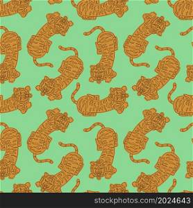 Chinese tiger seamless pattern. Lunar 2022 New Year design template. Zodiac sign. Animal silhouette. Horoscope symbol