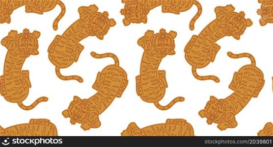 Chinese tiger seamless pattern. Lunar 2022 New Year design template. Zodiac sign. Animal silhouette. Horoscope symbol. Chinese tiger seamless pattern. Lunar 2022 New Year design template. Zodiac sign. Animal silhouette. Horoscope symbol.