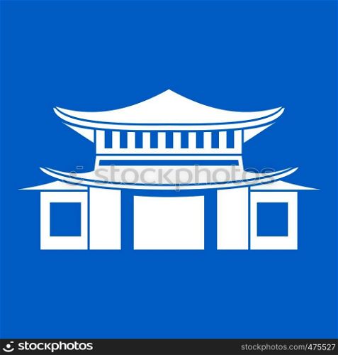 Chinese traditional building. icon white isolated on blue background vector illustration. Chinese icon white