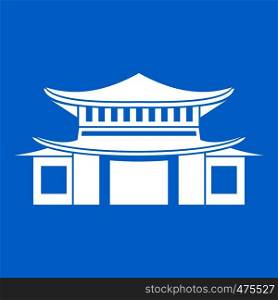 Chinese traditional building. icon white isolated on blue background vector illustration. Chinese icon white