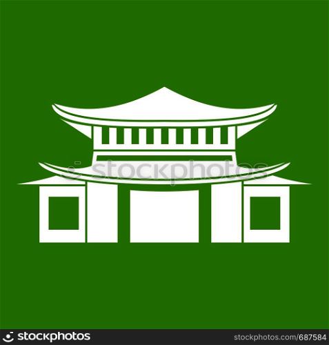 Chinese traditional building. icon white isolated on green background. Vector illustration. Chinese icon green