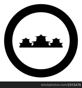 Chinese traditional buildings icon in circle round black color vector illustration image solid outline style simple. Chinese traditional buildings icon in circle round black color vector illustration image solid outline style