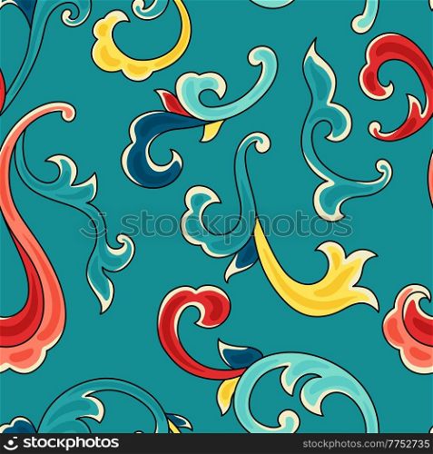 Chinese traditional ceramic ornament seamless pattern. Oriental traditional floral porcelain pottery ornament. Vintage decorative art.. Chinese traditional ceramic ornament seamless pattern. Oriental traditional floral porcelain pottery ornament.