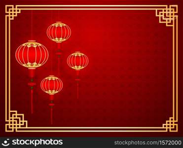 Chinese traditional template with red lanterns on Seamless Pattern Background