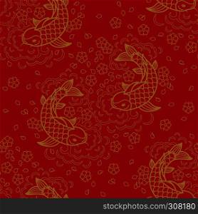 Chinese vector seamless pattern with Koi Fish. Chinese vector seamless pattern