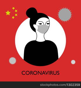 Chinese woman in medical face mask. Coronavirus (2019-nCoV) banner concept.