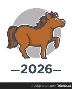 Chinese zodiac sign, horse symbol of Eastern Asian horoscope, isolated icon vector. Lunar calendar element, livestock animal with mane and hoofs. Oriental tradition and culture, 2026 New Year mascot. Horse zodiac sign, Chinese horoscope, 2026 New Year symbol