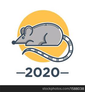 Chinese zodiac sign, rat symbol of Eastern Asian horoscope isolated icon vector. Lunar calendar element, mouse with long tail, rodent species. 2020 New Year symbol, oriental religion and culture. Rat zodiac sign, Chinese horoscope symbol, 2020 New Year