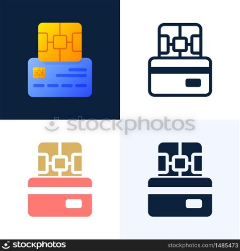 Chip and credit card vector stock icon set. The concept of digital technology in the banking sector. EMV chip bank credit card