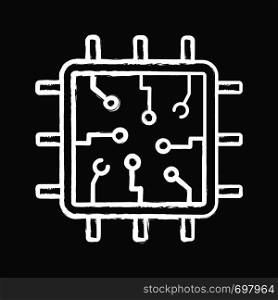 Chip chalk icon. Processor. Central processing unit. Artificial intelligence. Isolated vector illustration. Chip chalk icon