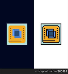 Chip, Computer, Cpu, Hardware, Processor Icons. Flat and Line Filled Icon Set Vector Blue Background